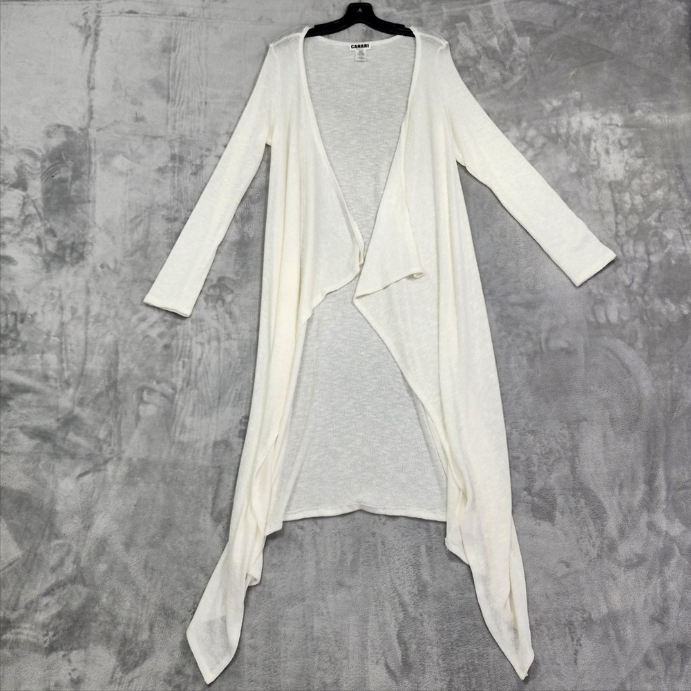 CANARI Cardigan Sweater Womens 1XL White Open Front Handkerchief Hem Lightweight